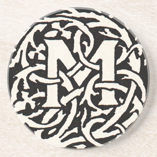 Monogram M Art Nouveau Letter Zandsteen Onderzetter (Voorkant)
