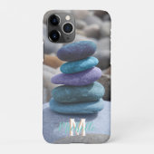 Monogram M Beach Pebbles Rocks Stones Blauw Paarse iPhone Hoesje (Achterkant)