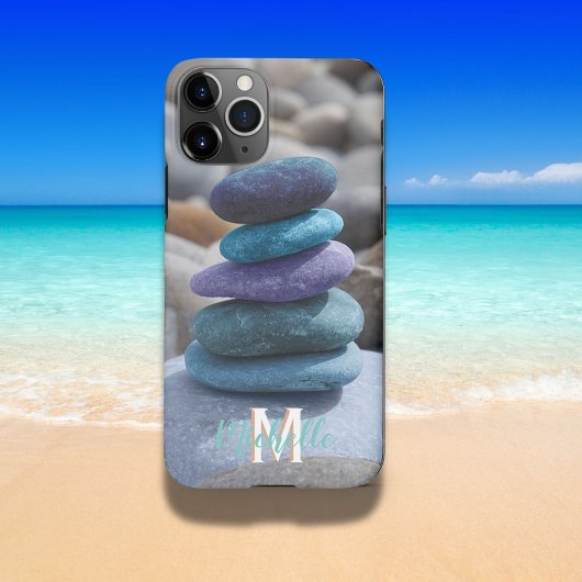 Monogram M Beach Pebbles Rocks Stones Blauw Paarse iPhone Hoesje