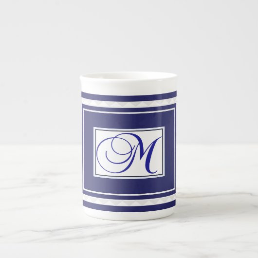 Monogram M Blauw Wit Porselein Kop (Voorkant)