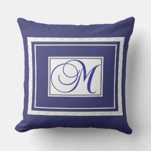 Monogram M blauw wit script Buitenkussen