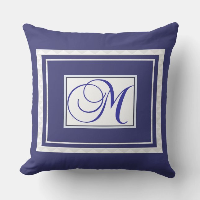 Monogram M blauw wit script Buitenkussen (Voorkant)