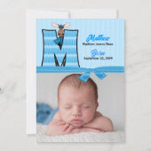 Monogram M Blue Moose Photo Birth Aankondiging (Voorkant)