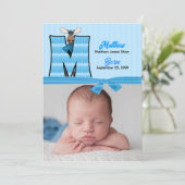 Monogram M Blue Moose Photo Birth Aankondiging (Staand voorkant)