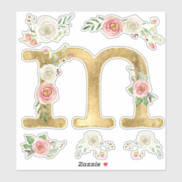 Monogram M Blush Wit Rose Bloemen Waterverf Sticker