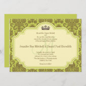 Monogram M Brown Damask Wedding Invitations Kaart (Voorkant / Achterkant)