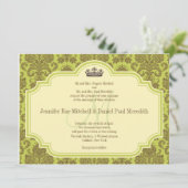 Monogram M Brown Damask Wedding Invitations Kaart (Staand voorkant)