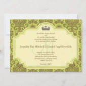 Monogram M Brown Damask Wedding Invitations Kaart (Voorkant)