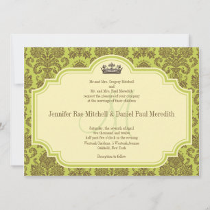 Monogram M Brown Damask Wedding Invitations Kaart