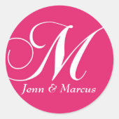 Monogram M Bruiloft Sticker Roze (Voorkant)