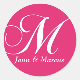  Monogram M Bruiloft Sticker Roze