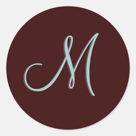 Monogram M Bruiloft Uitnodiging Chocolade Blauw Ze Ronde Sticker (Voorkant)