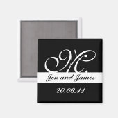 Monogram M Bruiloft Zwart & Wit Save the Date Magneet (Voorkant / Achterkant)