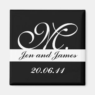 Monogram M Bruiloft Zwart & Wit Save the Date Magneet