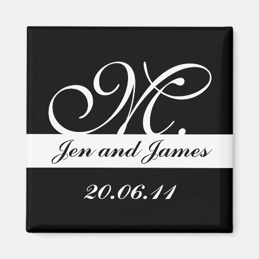 Monogram M Bruiloft Zwart & Wit Save the Date Magneet (Voorkant)