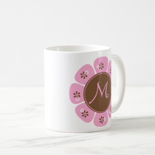 Monogram M bruin en roze Koffiemok (Voorkant rechts)