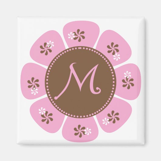 Monogram M bruin en roze Magneet (Voorkant)