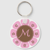 Monogram M bruin en roze Sleutelhanger (Voorkant)