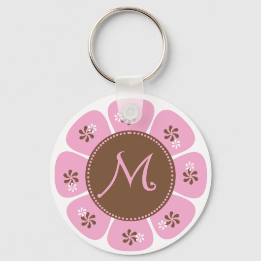 Monogram M bruin en roze Sleutelhanger (Voorkant)