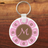 Monogram M bruin en roze Sleutelhanger (Voorkant)