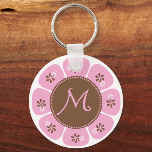 Monogram M bruin en roze Sleutelhanger (Voorkant)