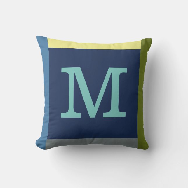 Monogram M buitenkussen met kleurrijke rand (Voorkant)