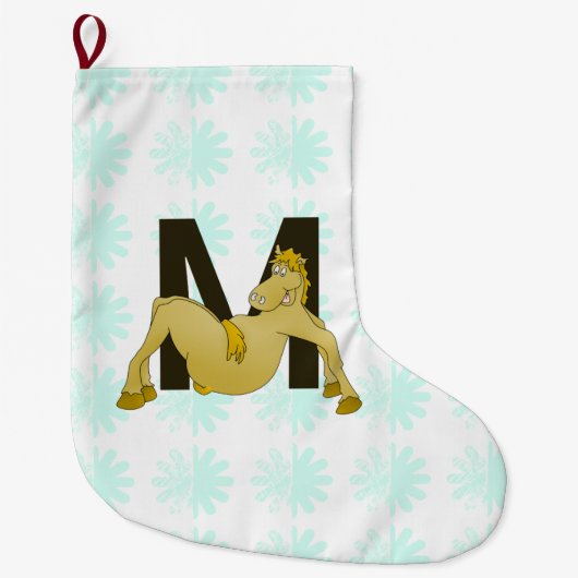 Monogram M Cartoon Pony gepersonaliseerd Grote Kerstsok (Voorkant)