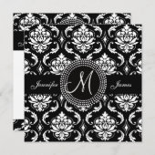 Monogram M Damask Black Wedding Invitations Kaart (Voorkant / Achterkant)