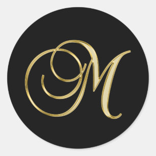 Monogram M, elegant schrift, Ronde Sticker