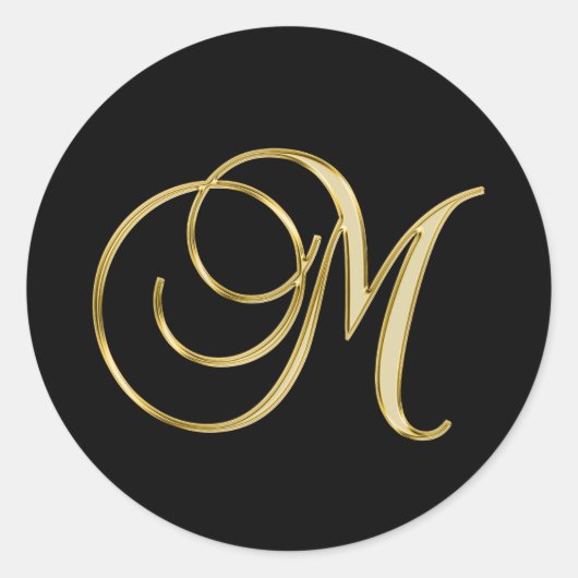 Monogram M, elegant schrift, Ronde Sticker (Voorkant)