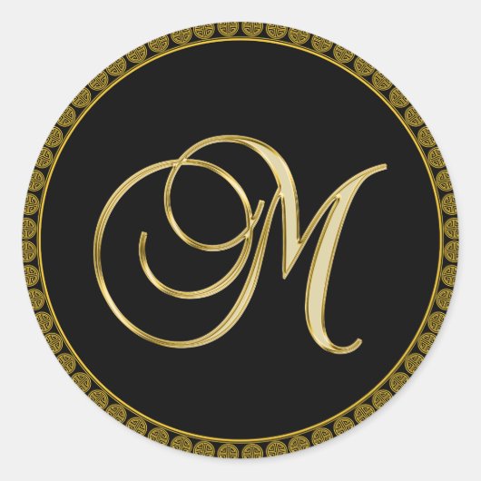 Monogram M, elegant schrift, Ronde Sticker (Voorkant)