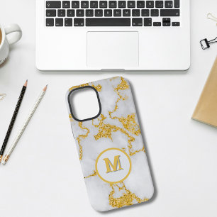 Monogram M Elegant Wit & Goud Marmer Patroon iPhone 12 Mini Hoesje