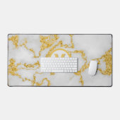 Monogram M Elegant Wit & Goud Marmeren Patroon Bureaumat (Keyboard & Muis)