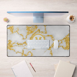 Monogram M Elegant Wit & Goud Marmeren Patroon Bureaumat