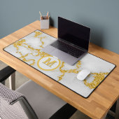 Monogram M Elegant Wit & Goud Marmeren Patroon Bureaumat