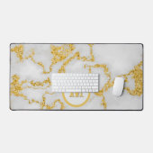 Monogram M Elegant Wit & Goud Marmeren Patroon Bureaumat (Keyboard & Muis)
