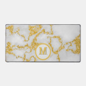 Monogram M Elegant Wit & Goud Marmeren Patroon Bureaumat (Voorkant)