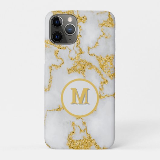 Monogram M Elegant Wit & Goud Marmeren Patroon Case-Mate iPhone Case (Achterkant)