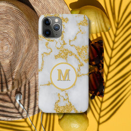 Monogram M Elegant Wit & Goud Marmeren Patroon Case-Mate iPhone Case