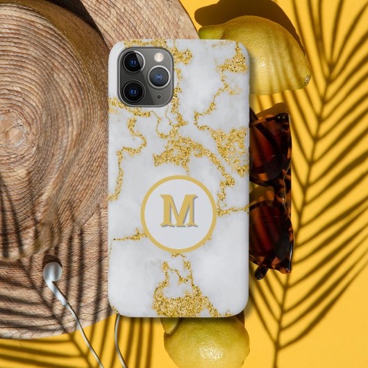 Monogram M Elegant Wit & Goud Marmeren Patroon Case-Mate iPhone Case