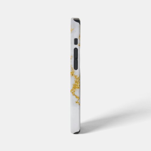 Monogram M Elegant Wit & Goud Marmeren Patroon iPhone Hoesje (Linkerkant)