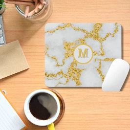 Monogram M Elegant Wit & Goud Marmeren Patroon Muismat