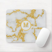Monogram M Elegant Wit & Goud Marmeren Patroon Muismat (Met muis)