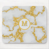 Monogram M Elegant Wit & Goud Marmeren Patroon Muismat (Voorkant)