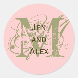 Monogram M en Namen Roze Sticker