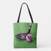 Monogram M Fancy Script Roze Golfbal & Club Tote Bag (Achterkant)