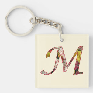 Monogram M Floral Design Sleutelhanger
