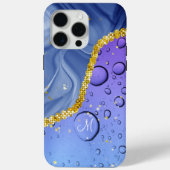 Monogram M Glam Goud Blauw & Paarse Druppels Case-Mate iPhone Case (Achterkant)