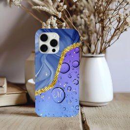 Monogram M Glam Goud Blauw & Paarse Druppels iPhone 15 Pro Max Hoesje