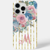 Monogram M Glam Gouden Strepen Roze Aqua Rozen Case-Mate iPhone Case (Achterkant)